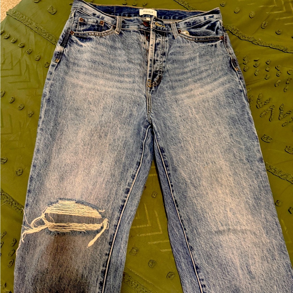 Pistola Blue Straight Leg Jeans with Distressed Knee